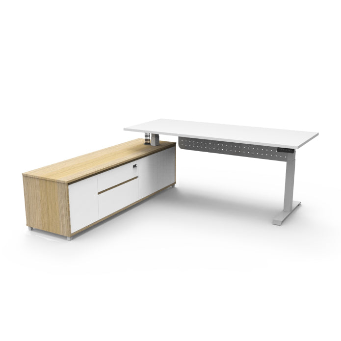 Boost Executive Desk Natural White White P C Left Hand Side Cabinet with Modesty Panel