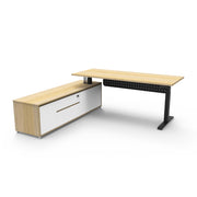 Boost Executive Desk Natural Oak Black P C Left Hand Side Cabinet with Modesty Panel