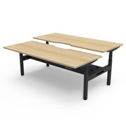 Rapidline Height Adjustable Halo+ Back to Back Workstation 1500mmX1500mm Natural Oak Black satin With Cable Tray Without Screen
