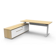 Boost Executive Desk Natural Oak White P C Left Hand Side Cabinet with Modesty Panel