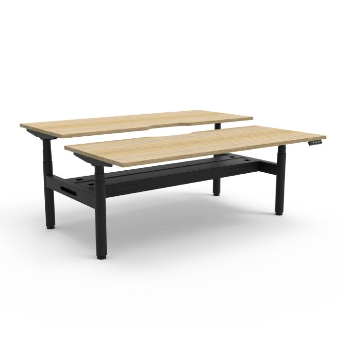 Rapidline Height Adjustable Halo+ Back to Back Workstation 1200mmX1500mm Natural Oak Black satin With Cable Tray Without Screen