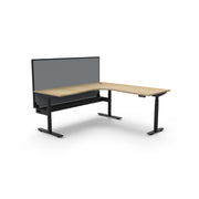Rapidline Height Adjustable Halo+ Corner Workstation Natural Oak Black Satin With Cable Tray With Screen