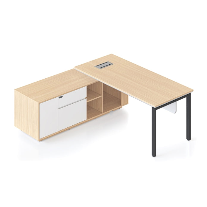 Casa Executive Desk & Cabinet Black Satin P C Profile Leg Left Hand Side Cabinet