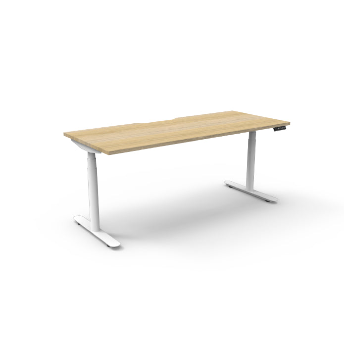 Rapidline Height Adjustable Halo+ Single Sided Workstation Without Cable Tray Without Screen Natural Oak White Satin