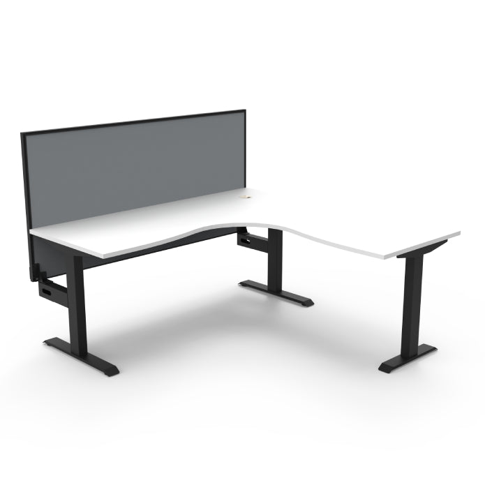 Rapidline Boost Static Corner Workstation Without Cable Tray With Screen Natural White Black Satin