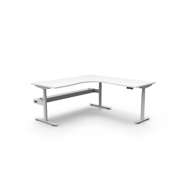 Rapidline Height Adjustable Halo+ Corner Workstation Natural White White Satin With Cable Tray Without Screen