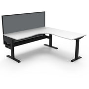 Rapidline Boost Static Corner Workstation With Cable Tray WIith Screen Natural White Black Satin