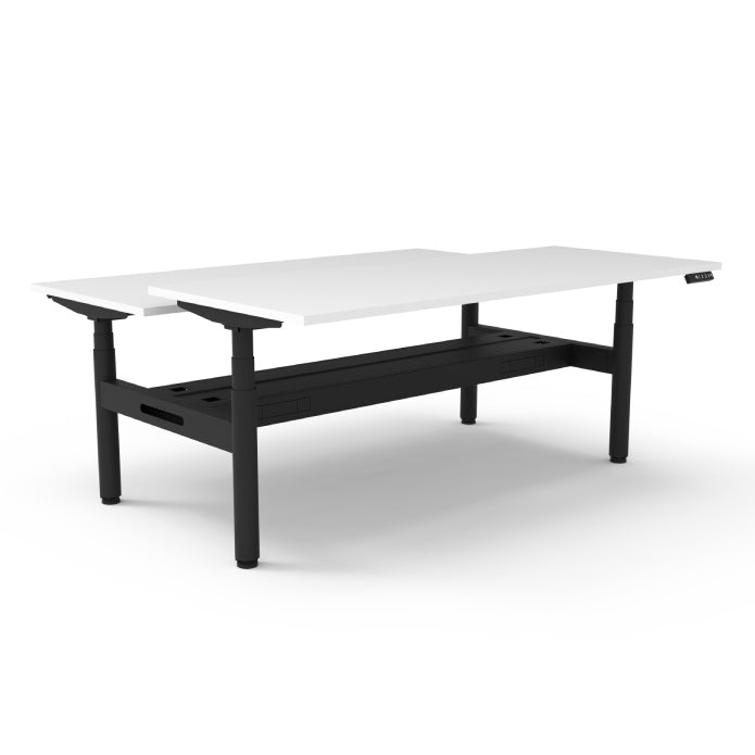 Rapidline Height Adjustable Halo+ Back to Back Workstation Natural White Black satin With Cable Tray Without Screen