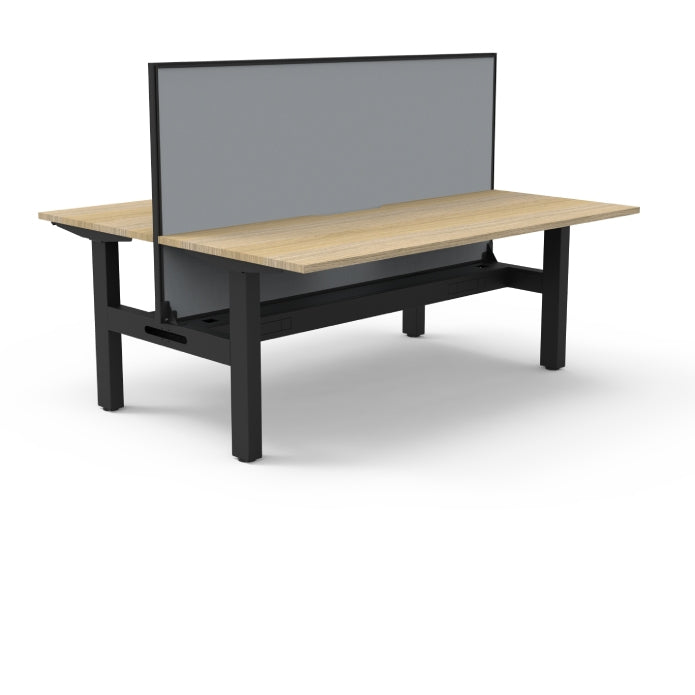Rapidline Boost Static Back to Back Workstation 1800mmX750mm Natural Oak Black Satin With Cable Tray With Screen