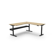 Rapidline Height Adjustable Halo+ Corner Workstation Natural Oak Black Satin With Cable Tray Without Screen