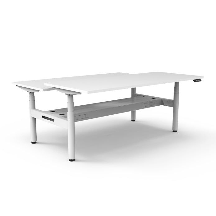 Rapidline Height Adjustable Halo+ Back to Back Workstation 1800mmX1500mm Natural White White satin With Cable Tray Without Screen