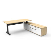 Boost Executive Desk Natural Oak Black P C Right Hand Side Cabinet with Modesty Panel