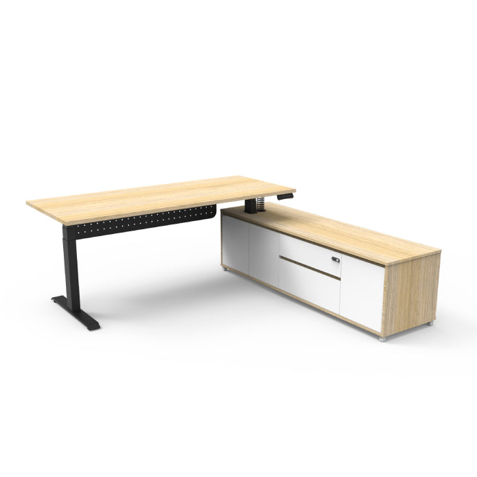 Boost Executive Desk Natural Oak Black P C Right Hand Side Cabinet with Modesty Panel