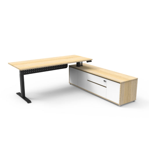 Boost Executive Desk Natural Oak Black P C Right Hand Side Cabinet with Modesty Panel