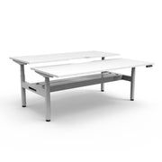 Rapidline Height Adjustable Halo+ Back to Back Workstation 1500mmX1500mm Natural White White satin With Cable Tray Without Screen
