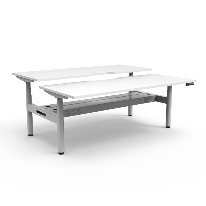 Rapidline Height Adjustable Halo+ Back to Back Workstation 1500mmX1500mm Natural White White satin With Cable Tray Without Screen