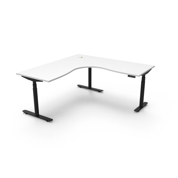 Rapidline Height Adjustable Halo+ Corner Workstation Natural White Blaclk satin Without Cable Tray Without Screen