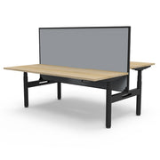 Rapidline Height Adjustable Halo+ Back to Back Workstation Natural Oak Black satin Without Cable Tray With Screen