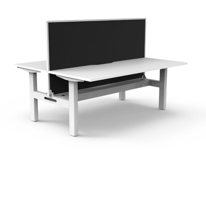 Rapidline Boost Static Back to Back Workstation Natural White White Satin With Cable Tray With Screen