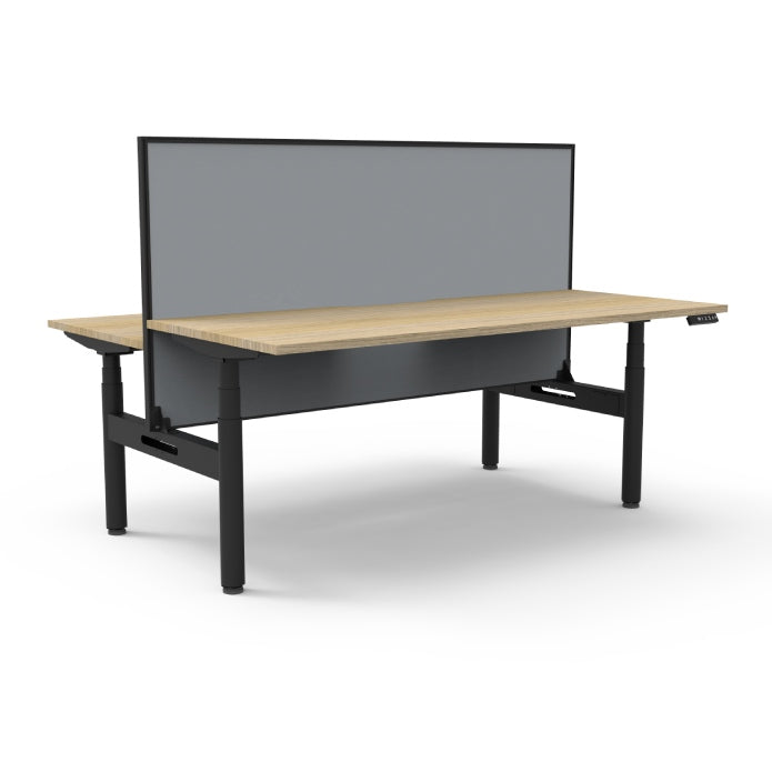 Rapidline Height Adjustable Halo+ Back to Back Workstation 1800mmX1500mm Natural Oak Black satin Without Cable Tray With Screen