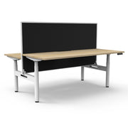 Rapidline Height Adjustable Halo+ Back to Back Workstation 1800mmX1500mm Natural Oak White satin Without Cable Tray With Screen