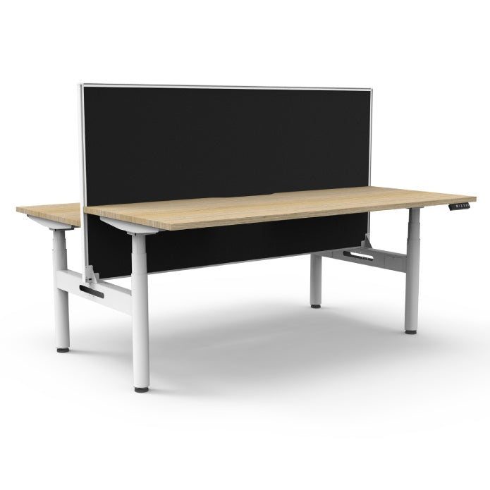 Rapidline Height Adjustable Halo+ Back to Back Workstation 1800mmX1500mm Natural Oak White satin Without Cable Tray With Screen