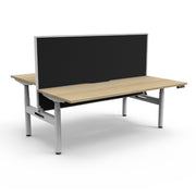 Rapidline Height Adjustable Halo+ Back to Back Workstation 1200mmX1500mm Natural Oak White satin Without Cable Tray With Screen