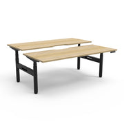 Rapidline Height Adjustable Halo+ Back to Back Workstation 1500mmX1500mm Natural Oak Black satin Without Cable Tray Without Screen