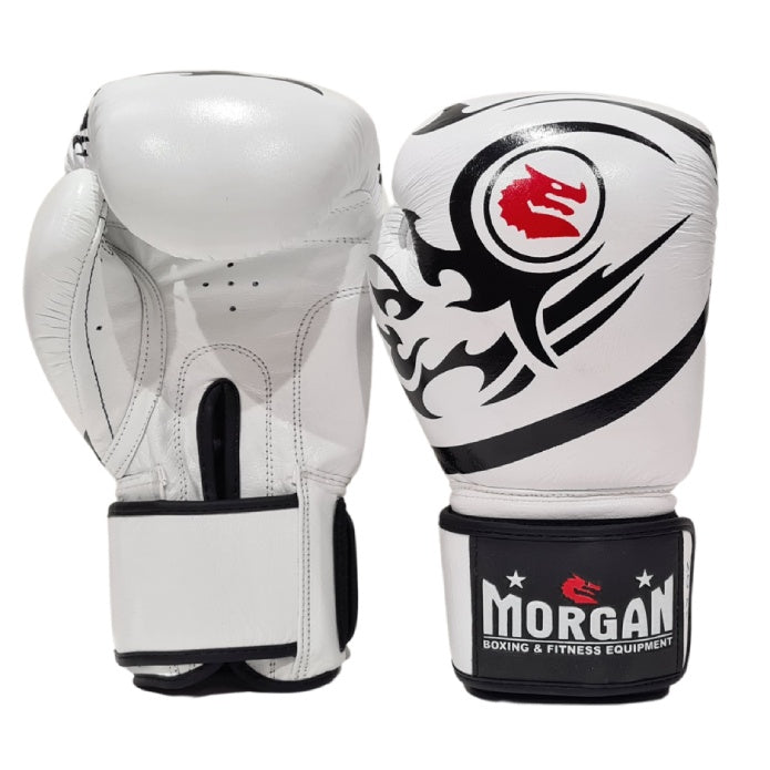 Morgan Elite Boxing & Muay Thai Leather Gloves (8-12-16Oz) White