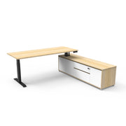 Boost Executive Desk Natural Oak Black P C Right Hand Side Cabinet without Modesty Panel