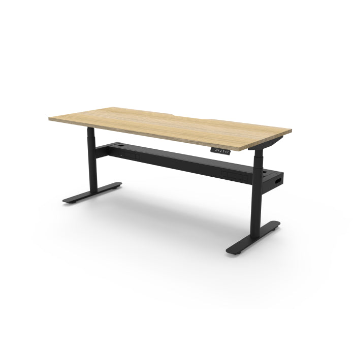 Rapidline Height Adjustable Halo+ Single Sided Workstation With Cable Tray Without Screen Natural Oak Black Satin