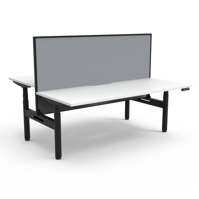 Rapidline Height Adjustable Halo+ Back to Back Workstation Natural White Black satin Without Cable Tray With Screen