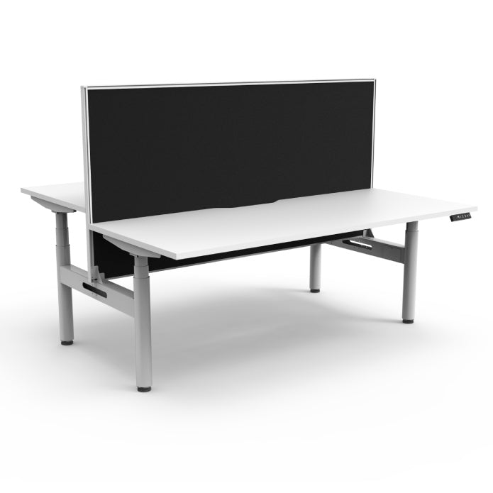 Rapidline Height Adjustable Halo+ Back to Back Workstation Natural White White satin Without Cable Tray With Screen