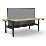Rapidline Height Adjustable Halo+ Back to Back Workstation 1200mmX1500mm Natural Oak Black satin With Cable Tray With Screen