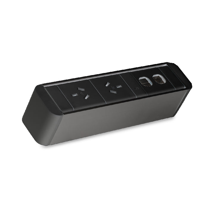 CMS Zeus Power Rail 2 x GPO + 2 Data Provisions Black