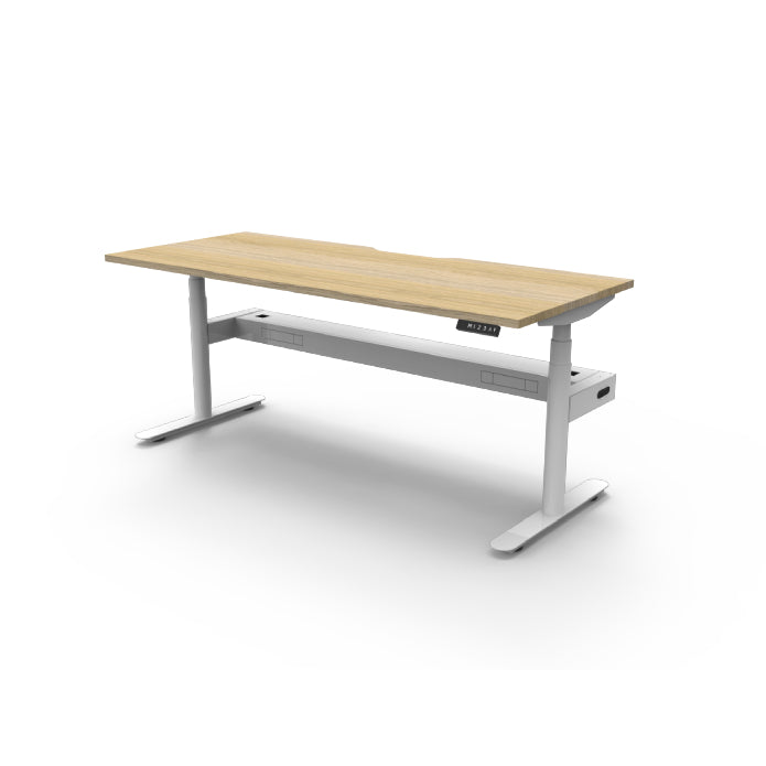 Rapidline Height Adjustable Halo+ Single Sided Workstation With Cable Tray Without Screen Natural Oak White Satin