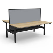 Rapidline Height Adjustable Halo+ Back to Back Workstation Natural Oak Black satin With Cable Tray With Screen