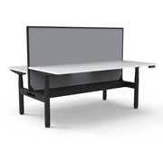 Rapidline Height Adjustable Halo+ Back to Back Workstation 1200mmX1500mm Natural White Black satin With Cable Tray With Screen