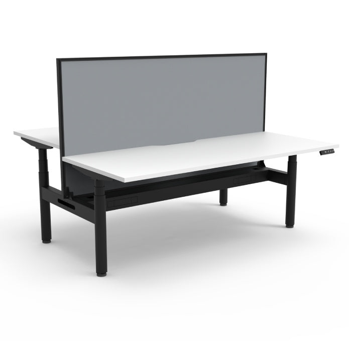 Rapidline Height Adjustable Halo+ Back to Back Workstation Natural White Black satin With Cable Tray With Screen