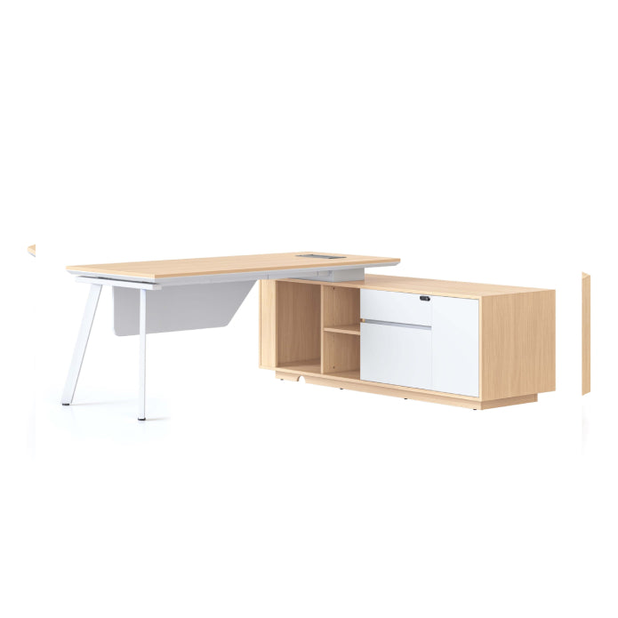 Casa Executive Desk & Cabinet White Satin P C Eternity Leg Right Hand Side Cabinet