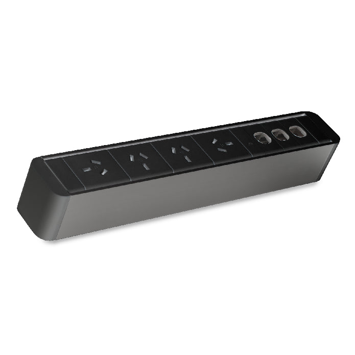 CMS Zeus Power Rail 4 x GPO + 3 Data Provisions Black