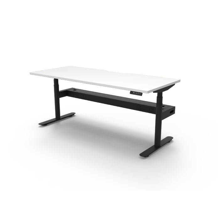 Rapidline Height Adjustable Halo+ Single Sided Workstation With Cable Tray Without Screen Natural White Black Satin