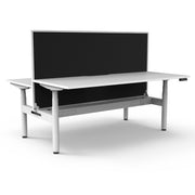 Rapidline Height Adjustable Halo+ Back to Back Workstation Natural White White satin With Cable Tray With Screen