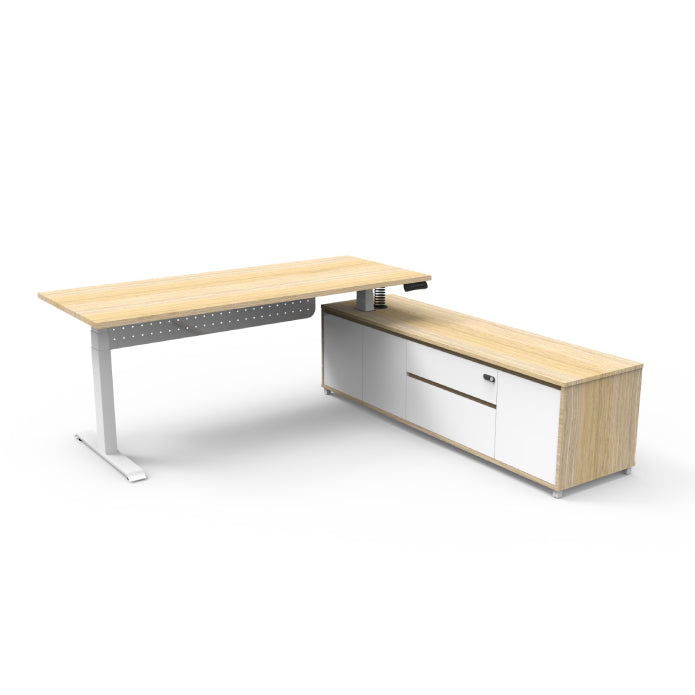 Boost Executive Desk Natural Oak White P C Right Hand Side Cabinet with Modesty Panel
