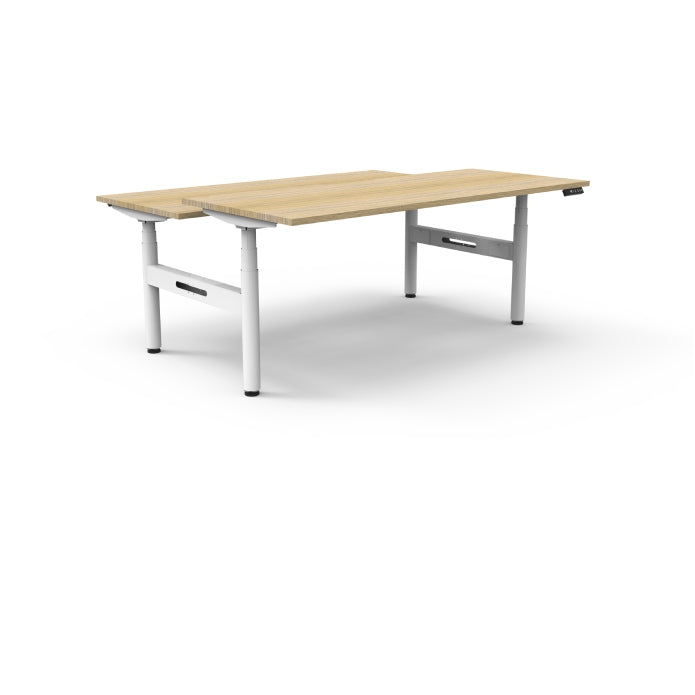 Rapidline Height Adjustable Halo+ Back to Back Workstation 1800mmX1500mm Natural Oak White satin Without Cable Tray Without Screen