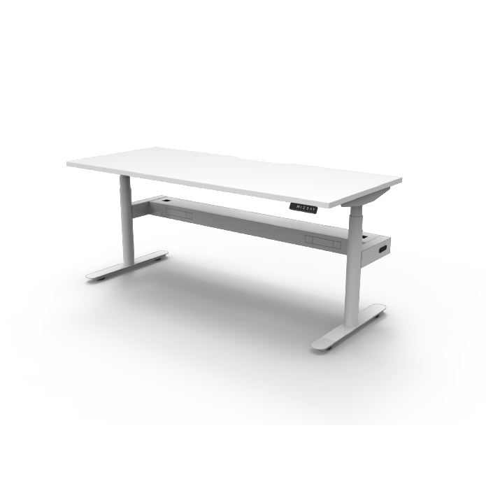 Rapidline Height Adjustable Halo+ Single Sided Workstation With Cable Tray Without Screen Natural White White Satin