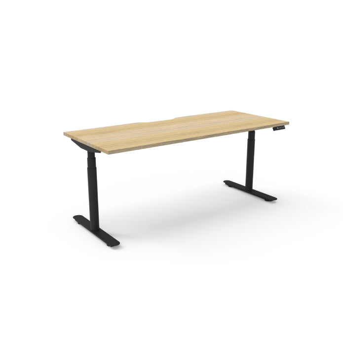 Rapidline Height Adjustable Halo+ Single Sided Workstation Without Cable Tray Without Screen Natural Oak Black Satin