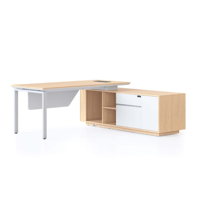 Casa Executive Desk & Cabinet White Satin P C Profile Leg Right Hand Side Cabinet