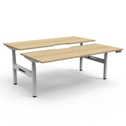 Rapidline Height Adjustable Halo+ Back to Back Workstation 1500mmX1500mm Natural Oak White satin Without Cable Tray Without Screen