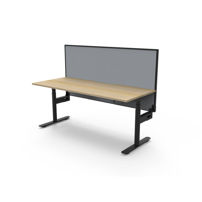 Rapidline Height Adjustable Halo+ Single Sided Workstation Without Cable Tray With Screen Natural Oak Black Satin